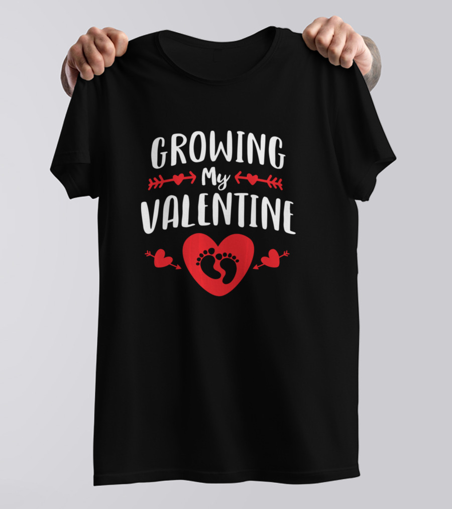 Growing My Valentine Heart Baby Footprints Valentine's Day Announcement T-Shirt