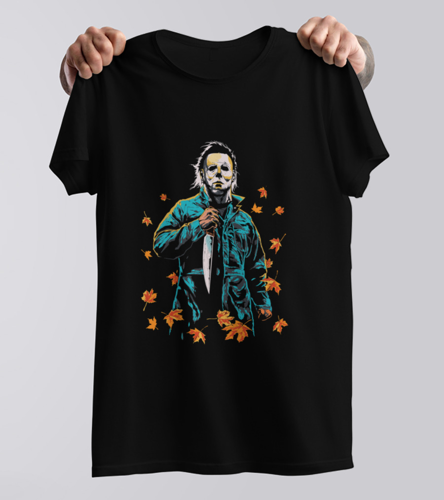 Halloween Michael Myers Knife Autumn Leaves T-Shirt