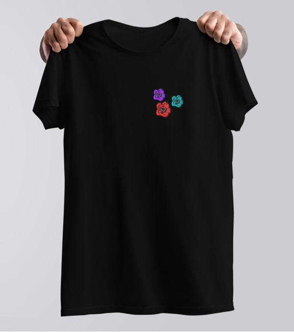 Foodcoma Hand Sign With Colorful Flowers T-Shirt
