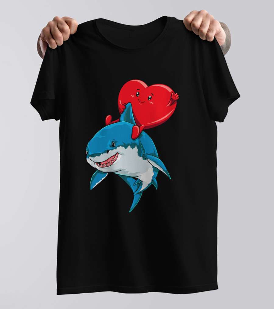 Valentines Day Heart Riding Shark Lovers T-Shirt