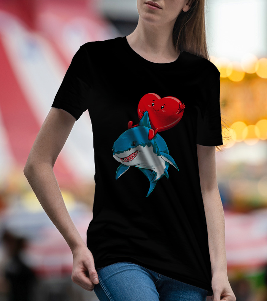 Valentines Day Heart Riding Shark Lovers T-Shirt