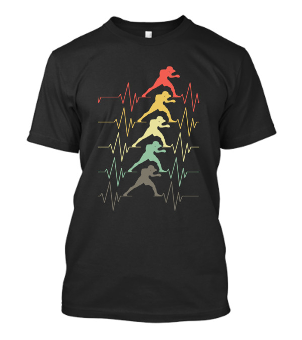 Heartbeat Boxing Boxer Silhouettes In Colorful Progression T-Shirt