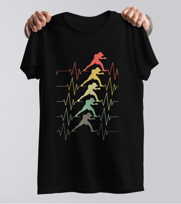Heartbeat Boxing Boxer Silhouettes In Colorful Progression T-Shirt
