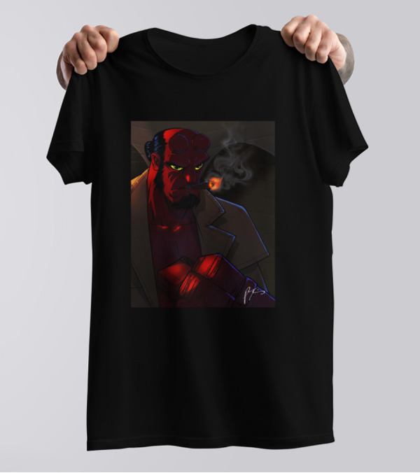 Hellboy Smoking With Glowing Eyes In Trench Coat T-Shirt