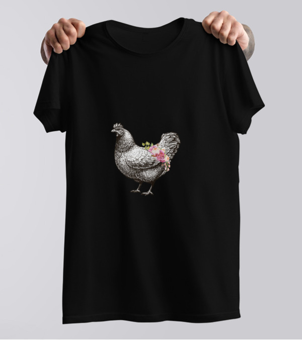 Hold My Beer I Gotta Pet A Chicken Floral Accented Hen T-Shirt