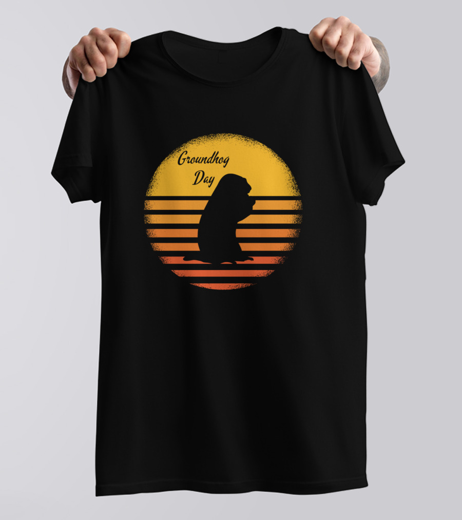 Groundhog Day Silhouette Sunset Retro Holiday America Canada T-Shirt
