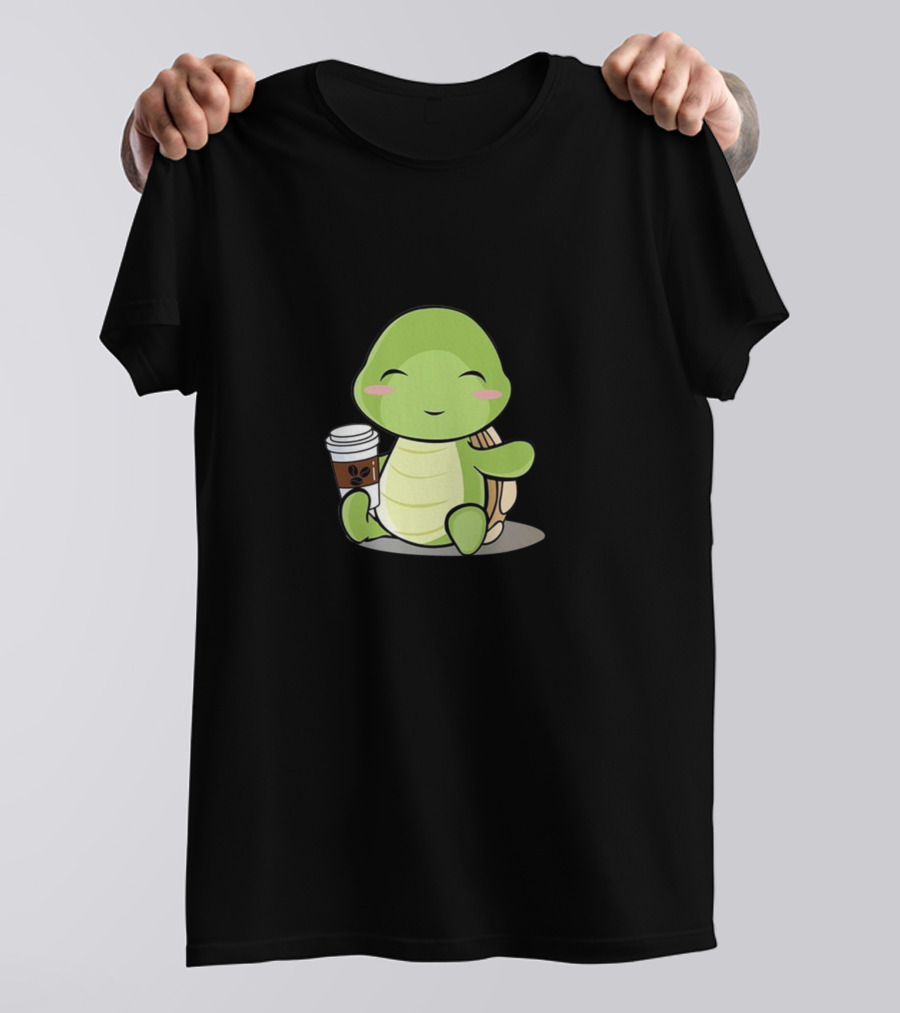 I Turtley Need More Coffee Cute Turtle Holding Coffee Cup T-Shirt