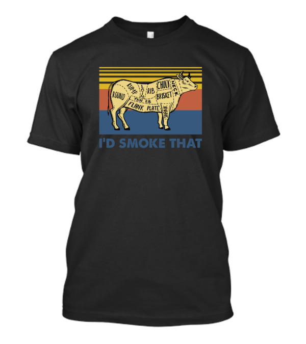 I'd Smoke That Cow BBQ Cuts Retro Stripes T-Shirt