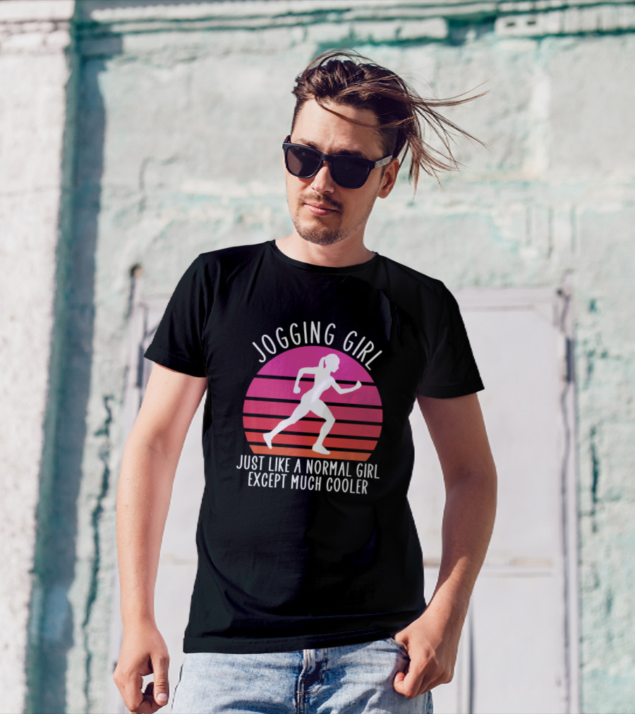 Jogging Girl Just Like A Normal Girl Except Much Cooler Retro Sunset T-Shirt