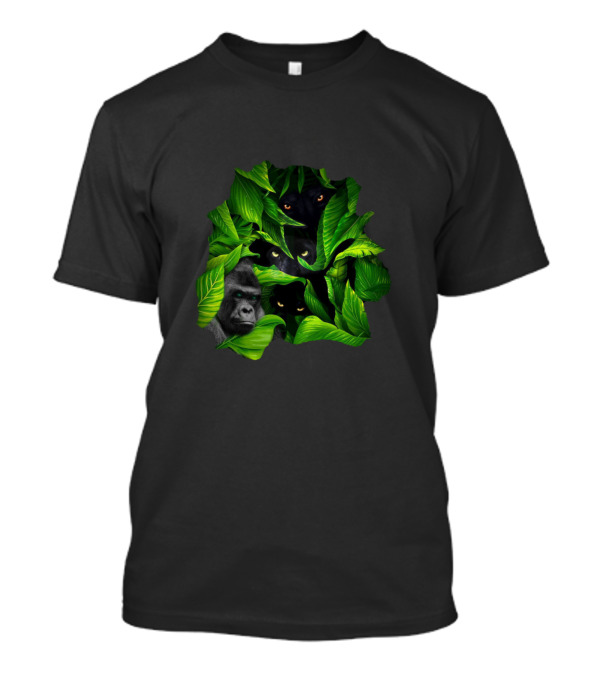 Jungle Eyes Gorilla And Panther Hidden In Leaves T-Shirt