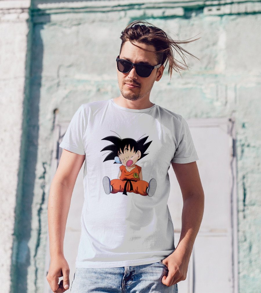 Kid Goku Sleeping Dragon Ball Z Sitting Kung Fu Gi Emblem T-Shirt