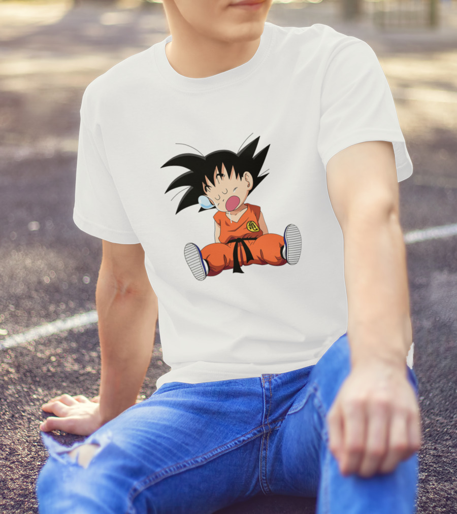 Kid Goku Sleeping Dragon Ball Z Sitting Kung Fu Gi Emblem T-Shirt