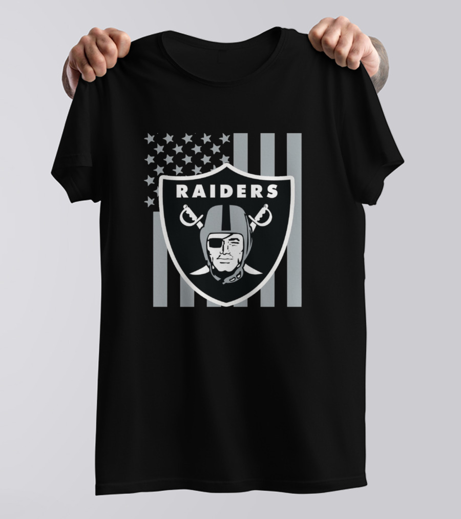 Raiders Las Vegas Football Team American Flag Shield T-Shirt