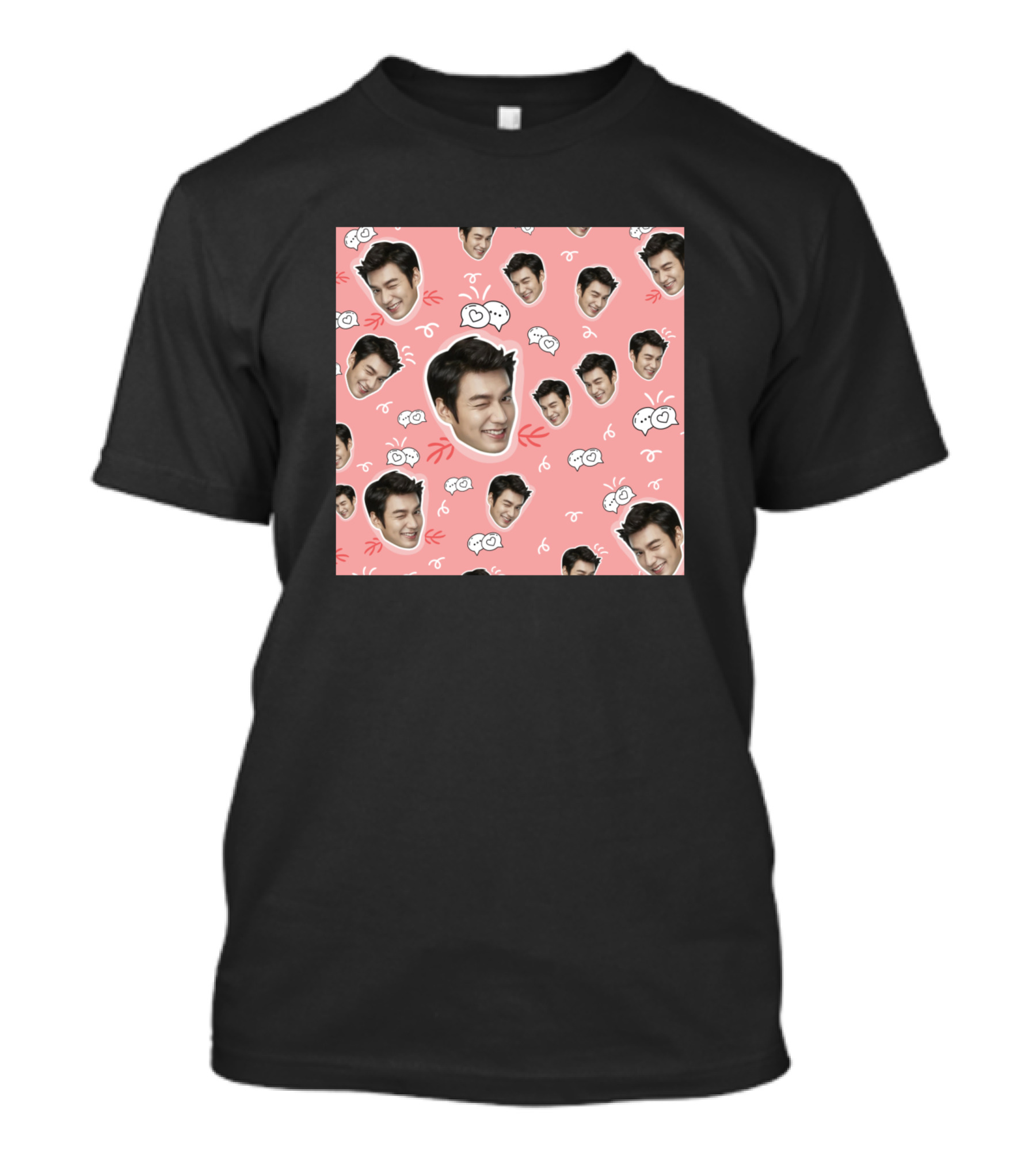 Lee Min Ho Smile Cute Pattern Faces Pink Background T-Shirt