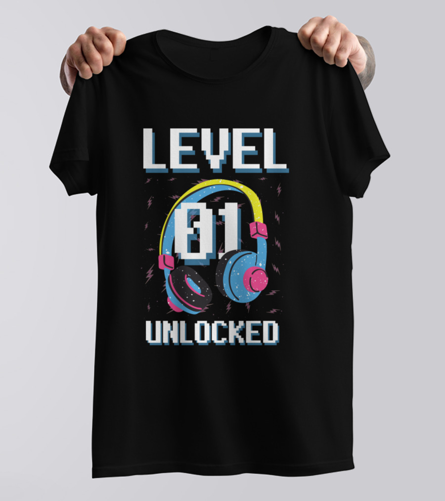 Level 01 Unlocked Retro Gaming Birthday Headphones T-Shirt