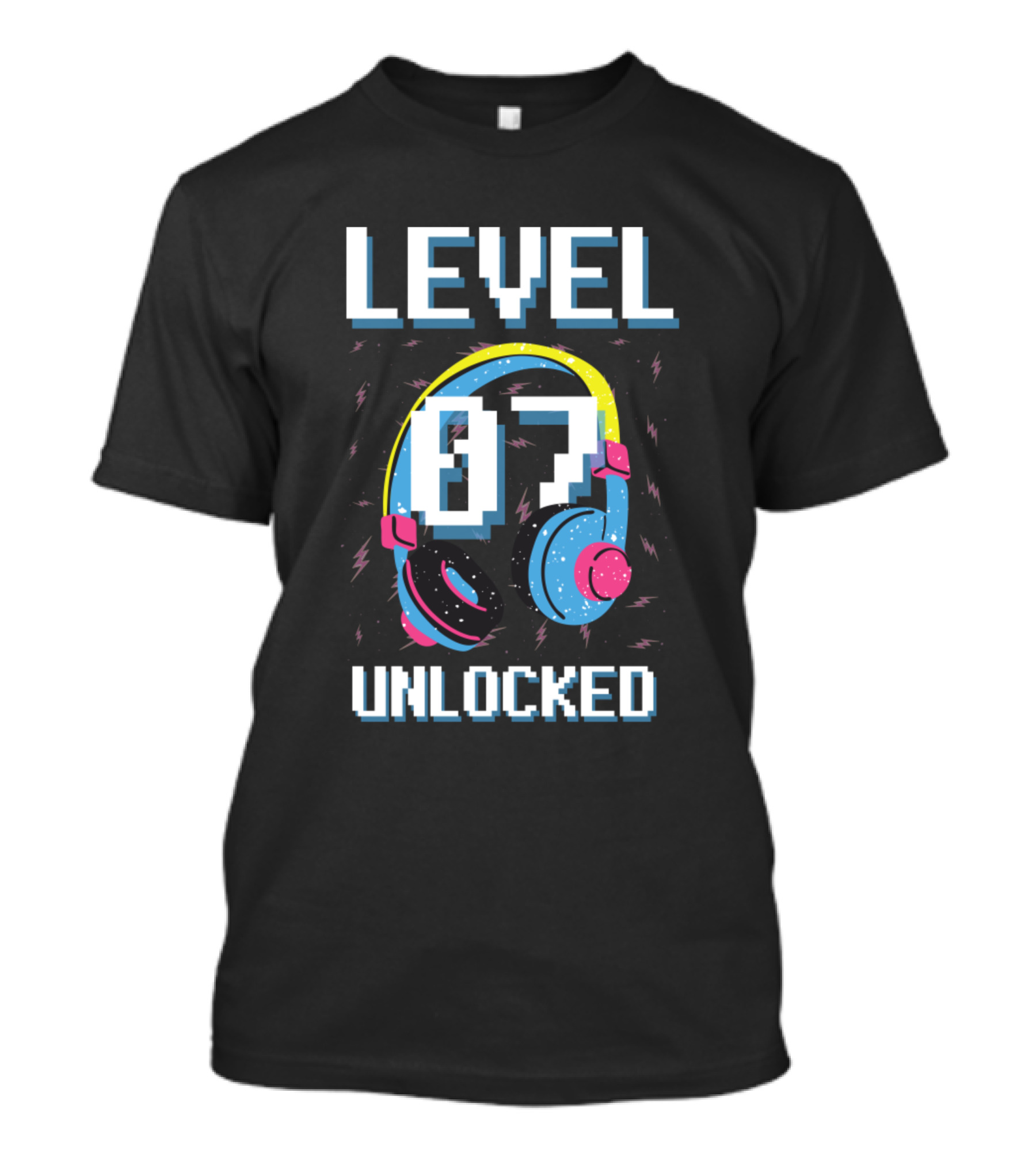 LEVEL 07 UNLOCKED GAMING BIRTHDAY WITH AGE AND HEADPHONES T-Shirt