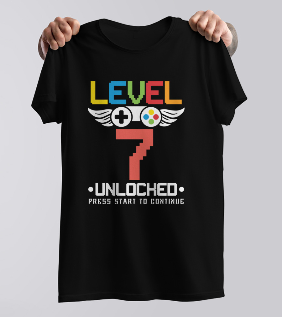 Level 7 Unlocked Video Games Lover Birthday Press Start To Continue T-Shirt