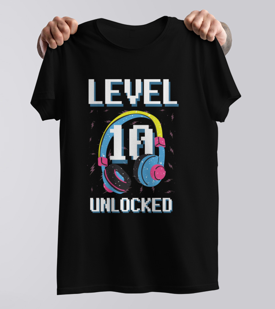Level 10 Unlocked Gaming Birthday Headphones T-Shirt
