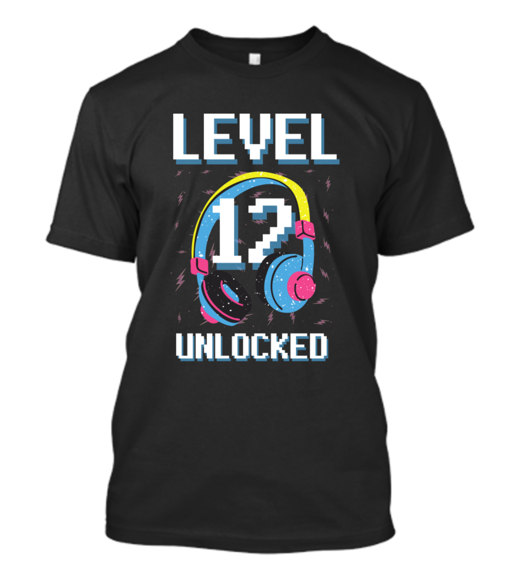 Level 12 Unlocked Gaming Birthday Headset Pixel T-Shirt