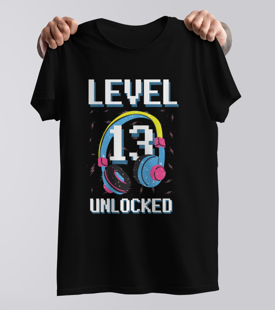 Level 13 Unlocked Gaming Birthday Headset Pixel T-Shirt