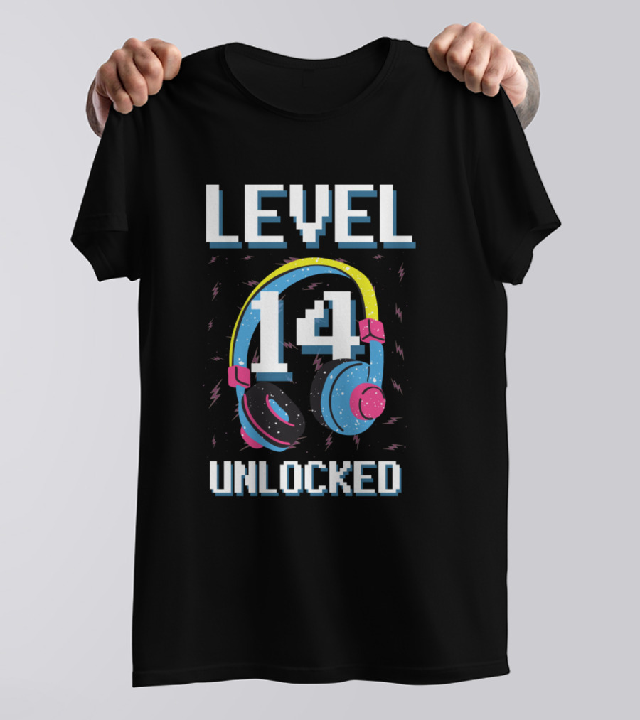Level 14 Unlocked Headphones Gaming Birthday T-Shirt
