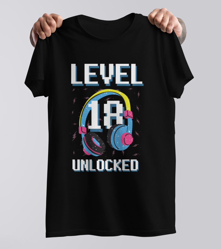 Level 18 Unlocked Headphones Gaming Birthday T-Shirt