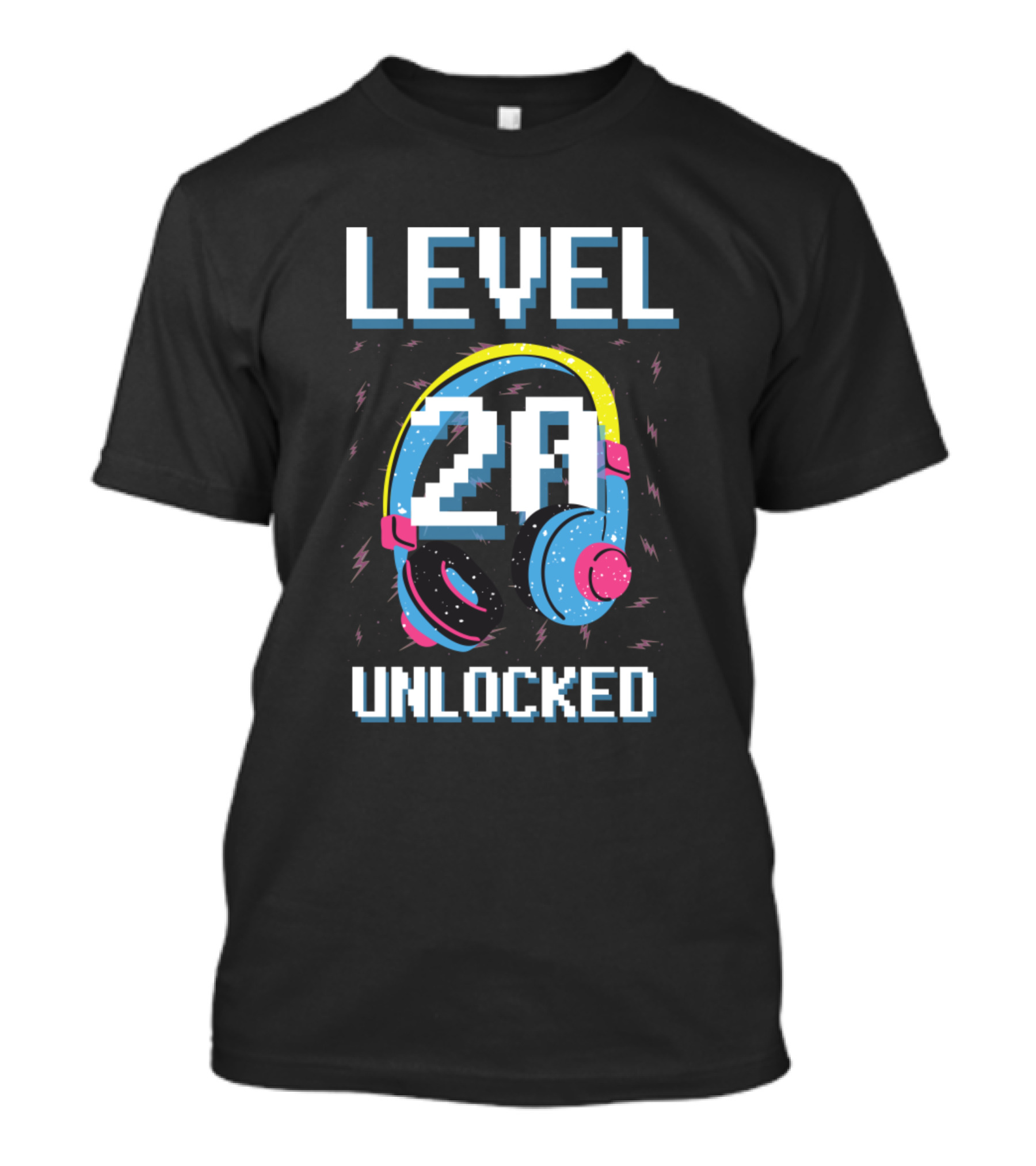 Level 20 Unlocked Headphones Gaming Pixel Art Birthday T-Shirt