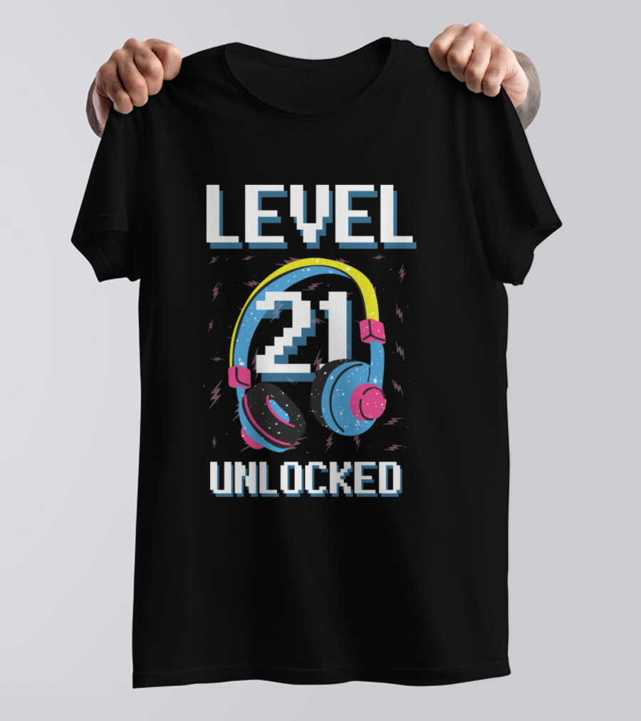 Level 21 Unlocked Gaming Birthday Headphones T-Shirt