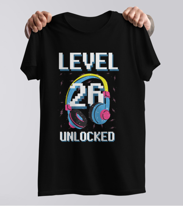 Level 26 Unlocked Pixel Art Gaming Headphones T-Shirt
