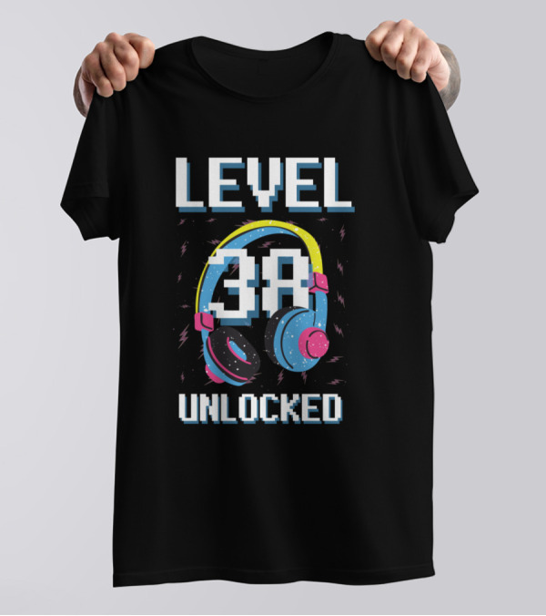LEVEL 38 UNLOCKED GAMING BIRTHDAY WITH HEADPHONES T-Shirt
