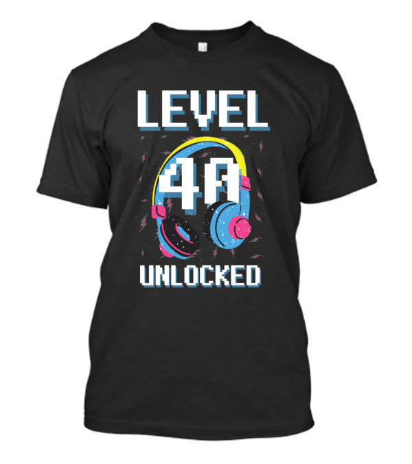 Level 40 Unlocked Gaming Birthday Headphones T-Shirt