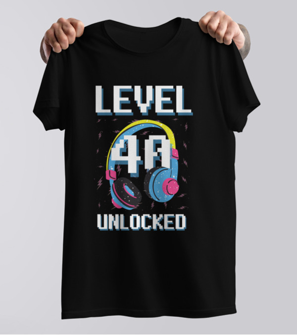 Level 40 Unlocked Gaming Birthday Headphones T-Shirt