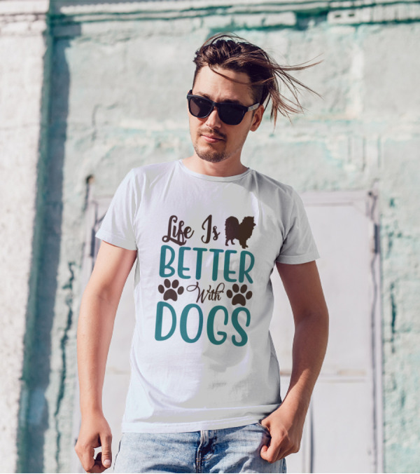 Life Is Better With Dogs Pomeranian Paw Prints T-Shirt