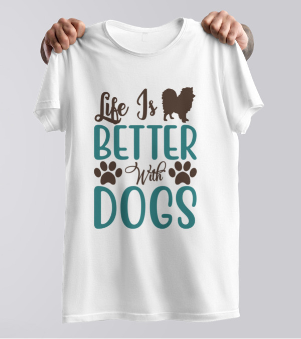 Life Is Better With Dogs Pomeranian Paw Prints T-Shirt