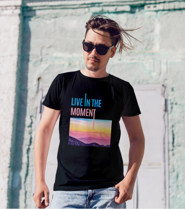 LIVE IN THE MOMENT Sunset Mountain Landscape T-Shirt