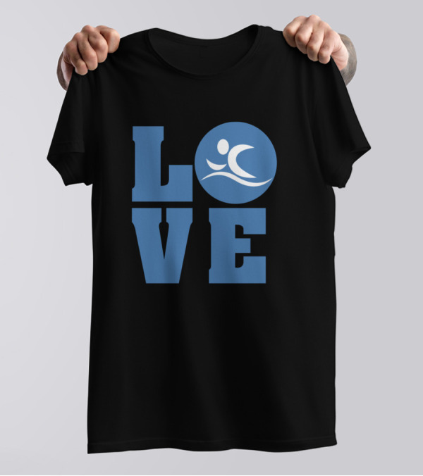 Love Swimming Symbol Blue Wave T-Shirt