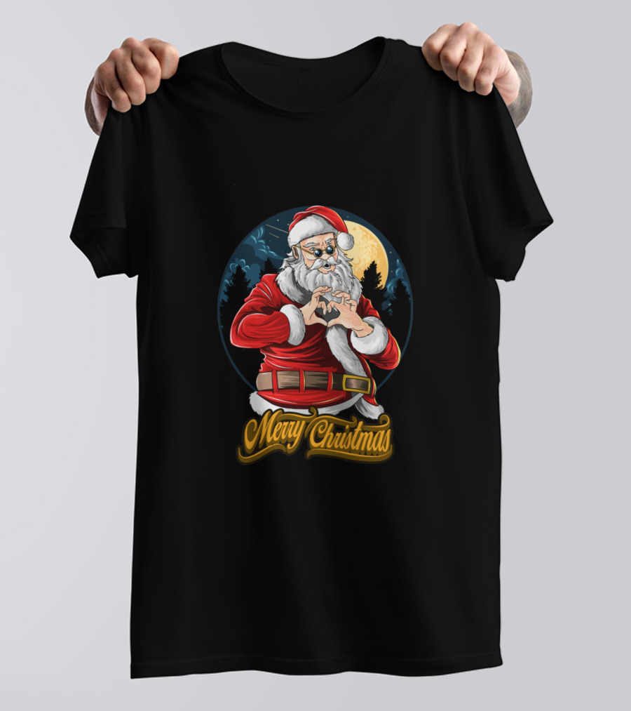 Merry Christmas Santa Claus Making Heart Gesture T-Shirt