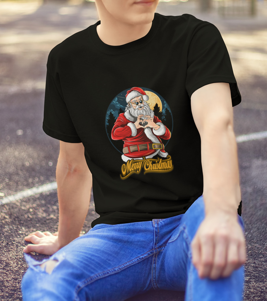Merry Christmas Santa Claus Making Heart Gesture T-Shirt