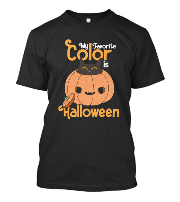 My Favorite Color Is Halloween Pumpkin Black Cat T-Shirt