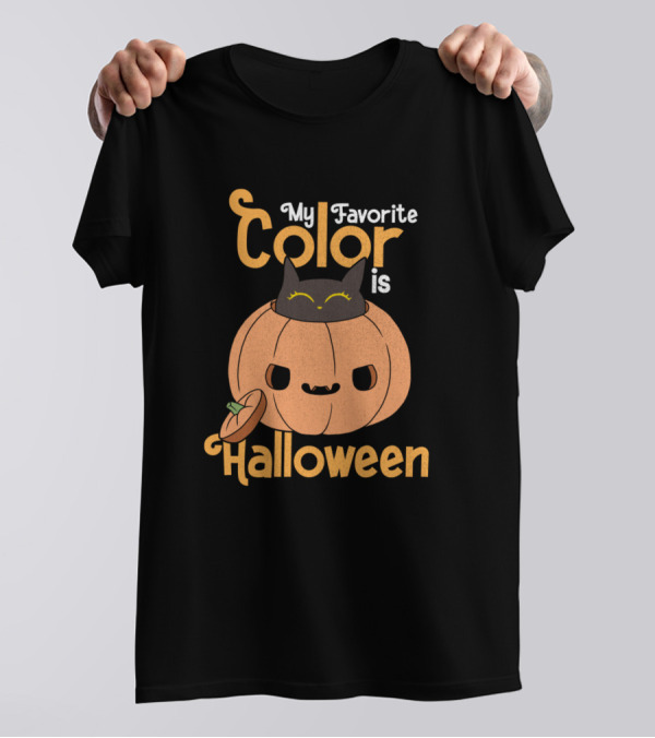 My Favorite Color Is Halloween Pumpkin Black Cat T-Shirt