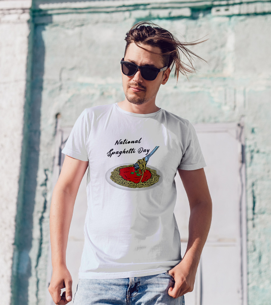 National Spaghetti Day Pasta Plate With Fork And Sauce T-Shirt