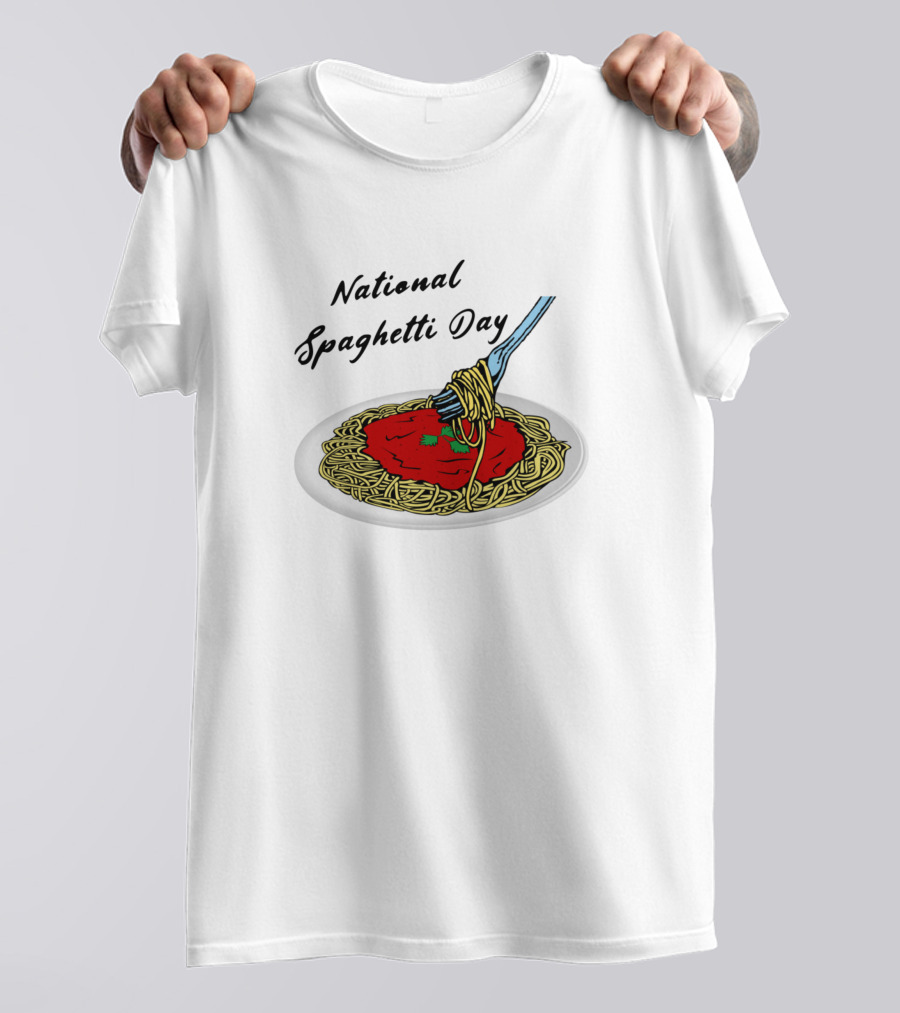 National Spaghetti Day Pasta Plate With Fork And Sauce T-Shirt