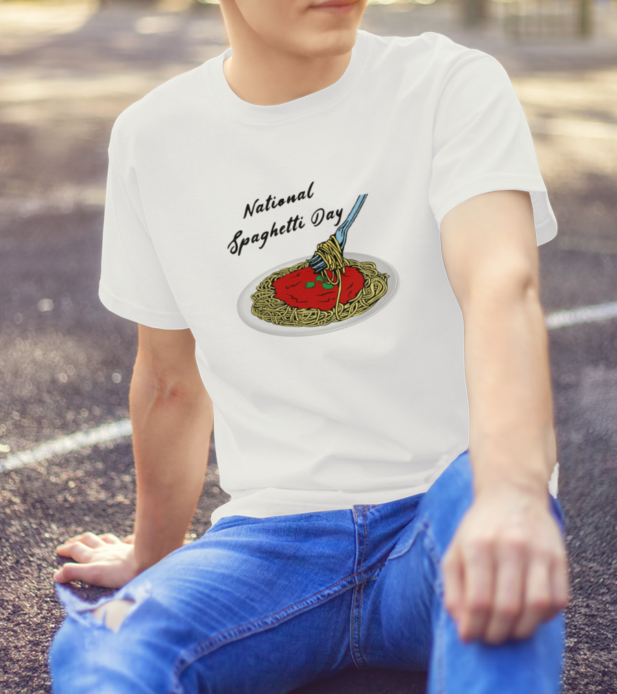 National Spaghetti Day Pasta Plate With Fork And Sauce T-Shirt