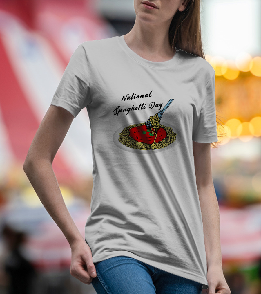 National Spaghetti Day Pasta Plate With Fork And Sauce T-Shirt