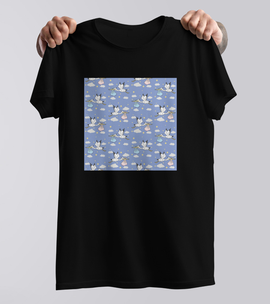 Neck Gator Midwife Stork Ob Gyn Mask Bandana Balac Stork Pattern With Baby Bundle Clouds T-Shirt