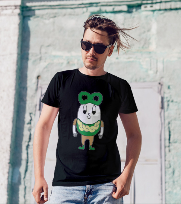 New Year Pretzel Egg Character With Green And Beige T-Shirt