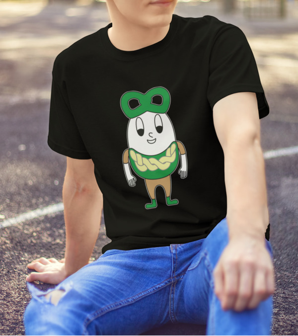 New Year Pretzel Egg Character With Green And Beige T-Shirt
