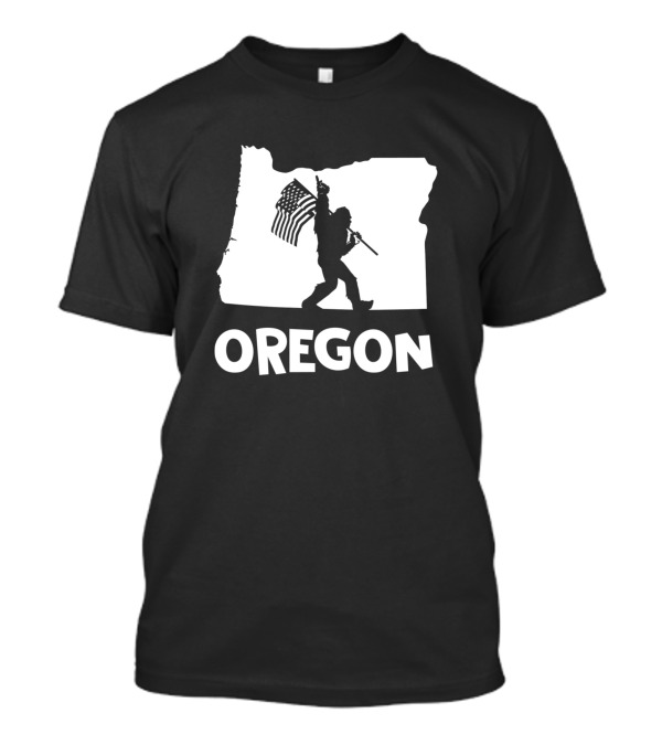 Oregon Bigfoot Silhouette With American Flag T-Shirt