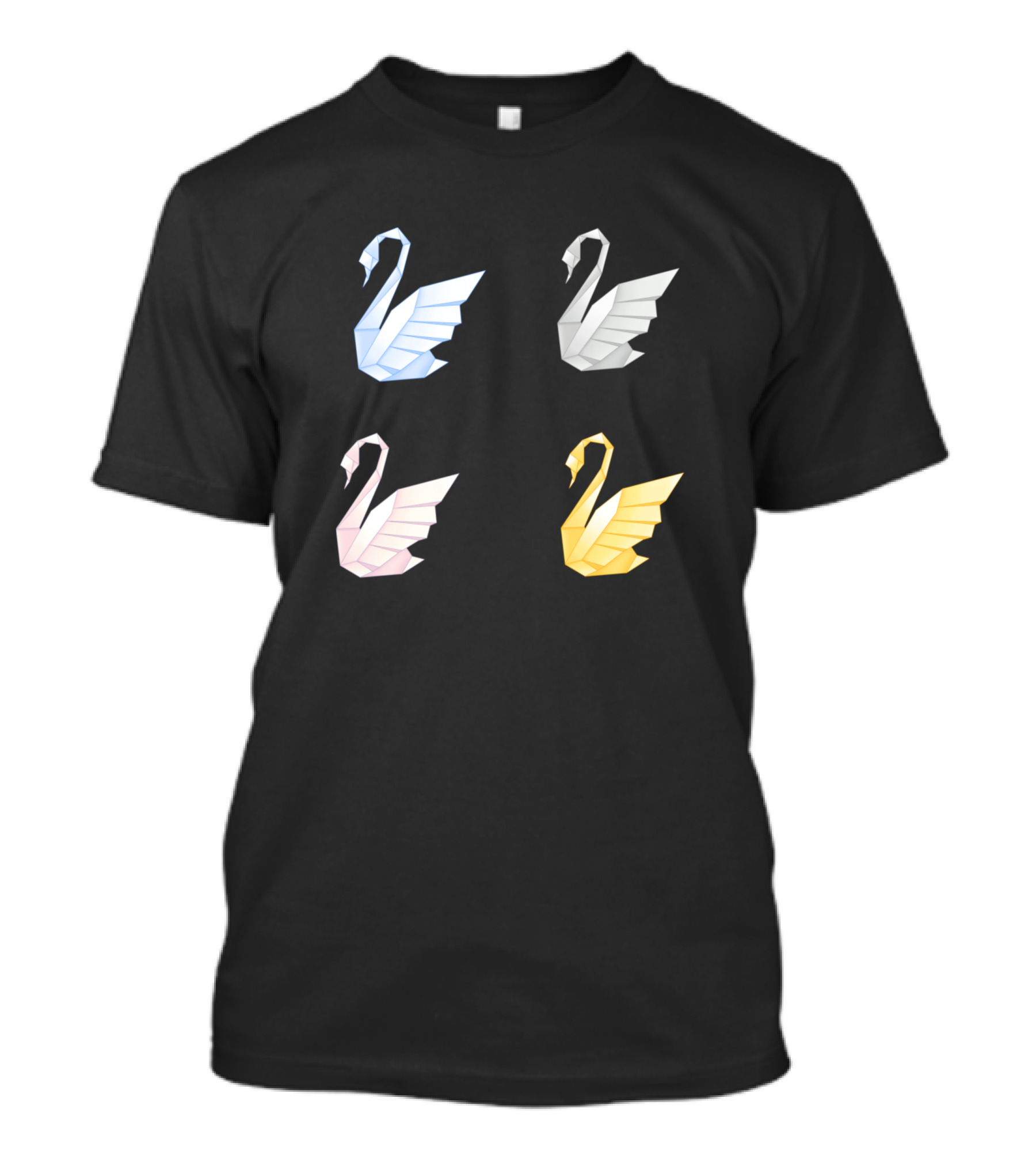 Colorful Origami Swans Quartet In Blue White Pink Yellow T-Shirt