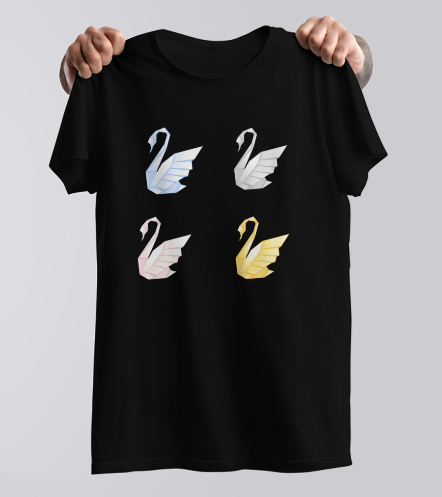 Colorful Origami Swans Quartet In Blue White Pink Yellow T-Shirt
